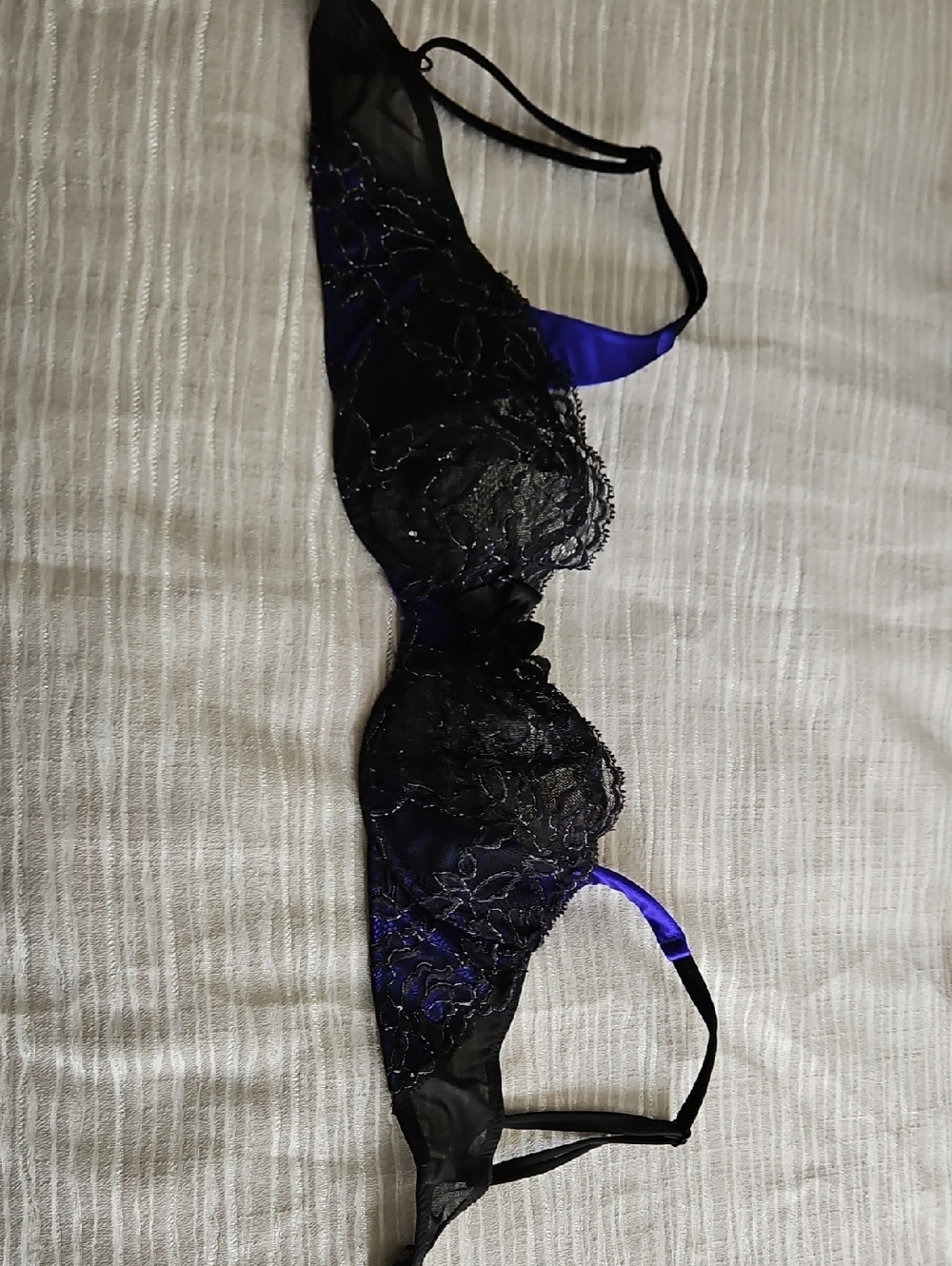 VS Lace Overlay Satin Bra - Black & Deep Purple "VERY SEXY BALCONET"